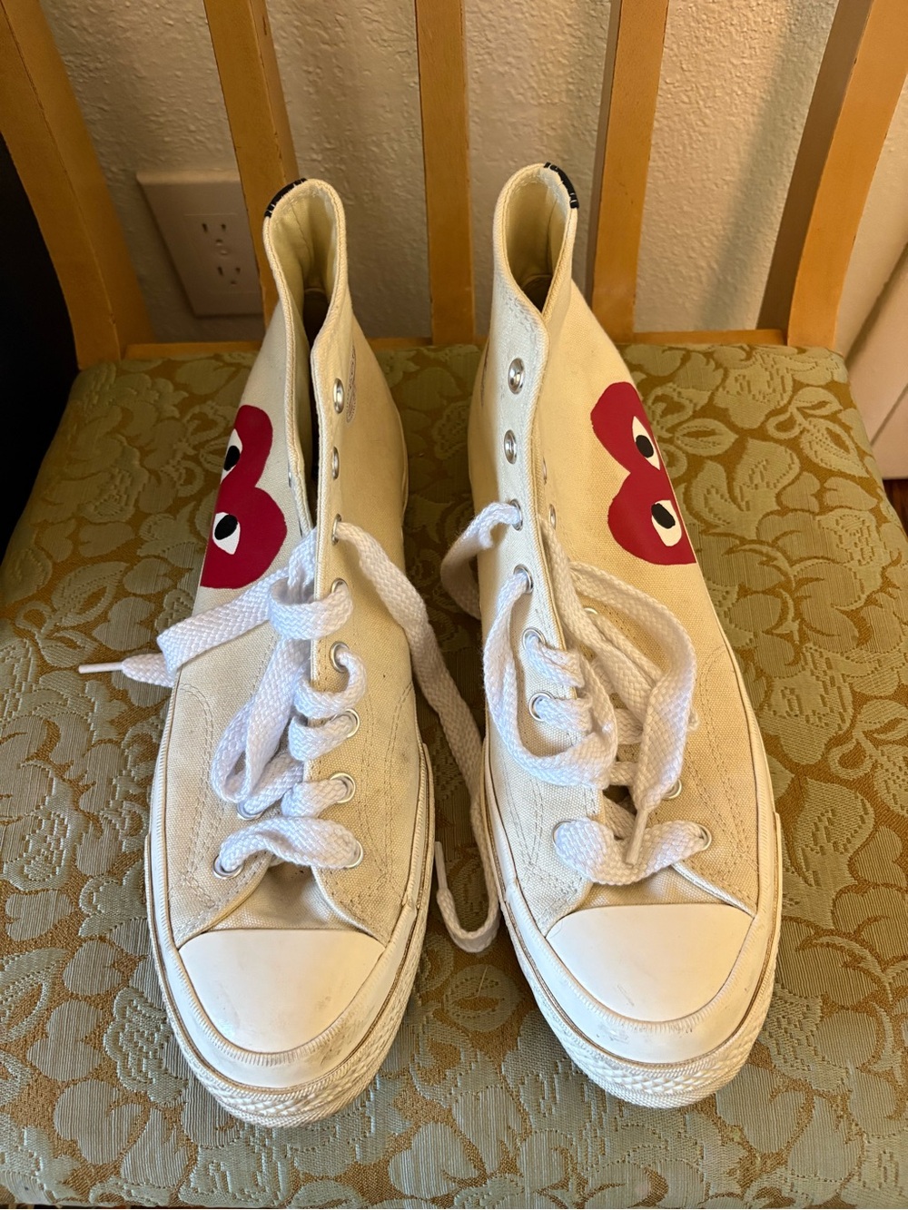 Converse White High-Top Sneakers with Red Heart Graphic